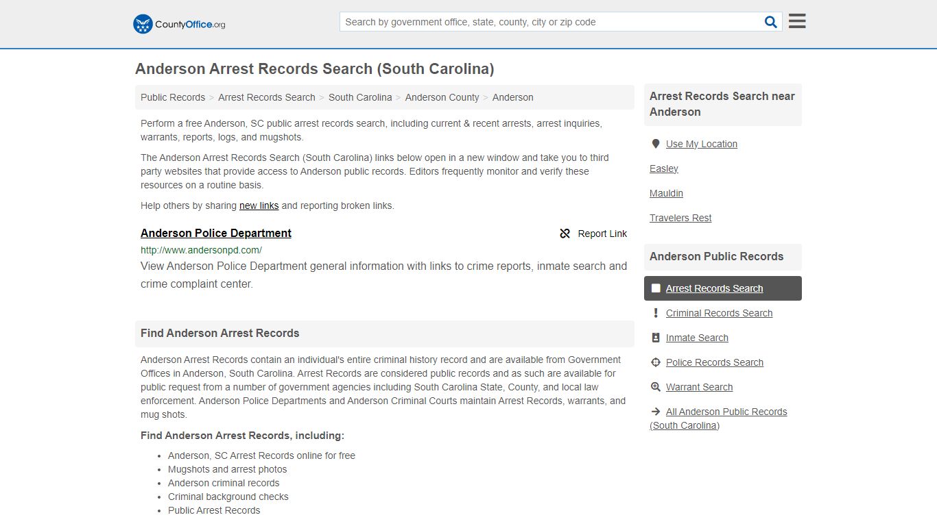 Arrest Records Search - Anderson, SC (Arrests & Mugshots) - County Office